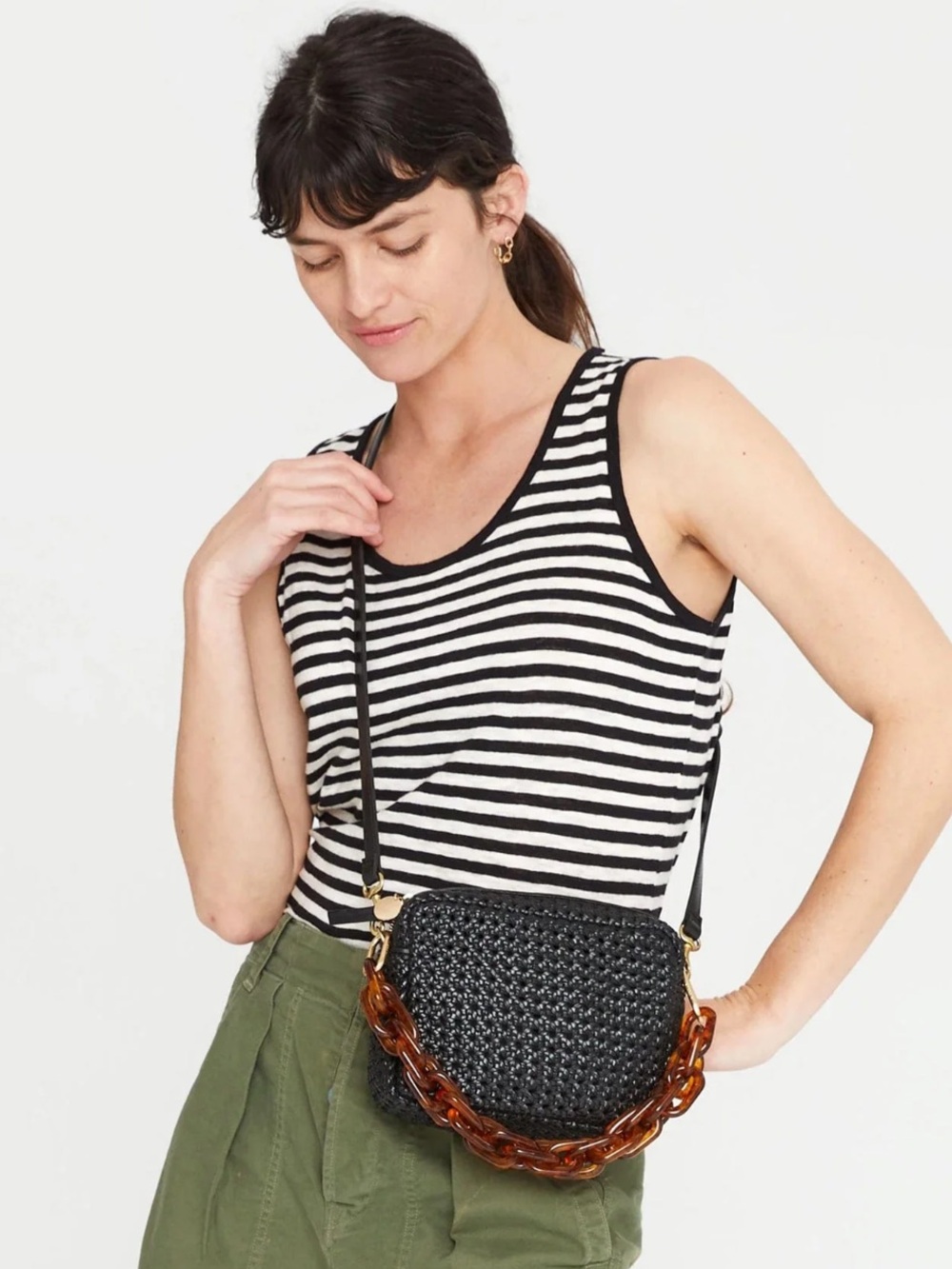 Clare V. Black Rattan Midi Sac